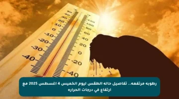 رطوبة مرتفعة.. تفاصيل حالة الطقس ليوم الخميس 4 أغسطس 2025 مع ارتفاع في درجات الحرارة